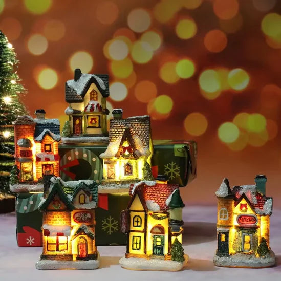 Festive Resin Christmas House Light Decoration – Holiday Gift Ornament