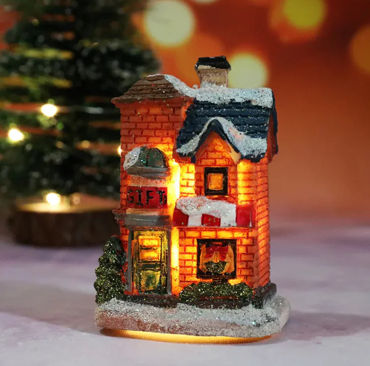 Festive Resin Christmas House Light Decoration – Holiday Gift Ornament