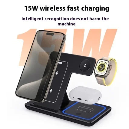 3-in-1 LED Fast Wireless Charging Station | Foldable Magnetic Charger Stand