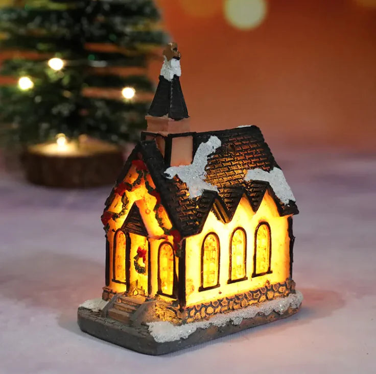 Festive Resin Christmas House Light Decoration – Holiday Gift Ornament