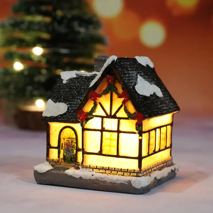 Festive Resin Christmas House Light Decoration – Holiday Gift Ornament