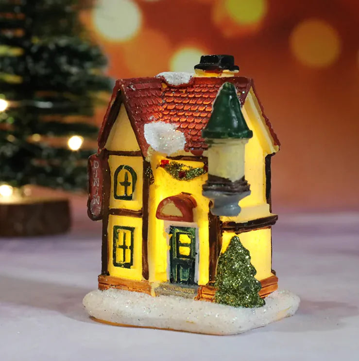 Festive Resin Christmas House Light Decoration – Holiday Gift Ornament