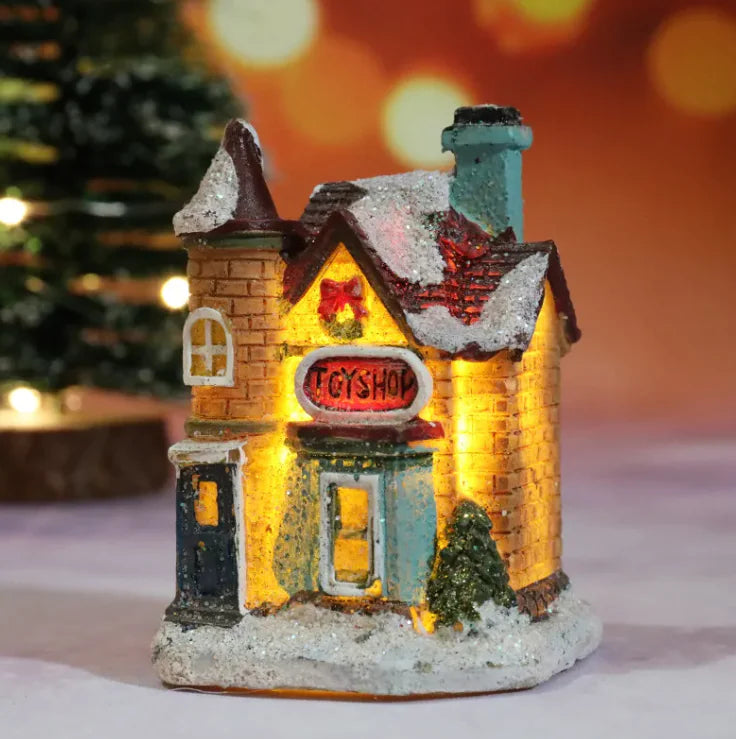 Festive Resin Christmas House Light Decoration – Holiday Gift Ornament