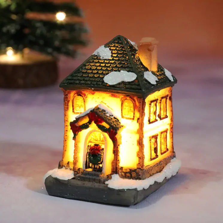 Festive Resin Christmas House Light Decoration – Holiday Gift Ornament